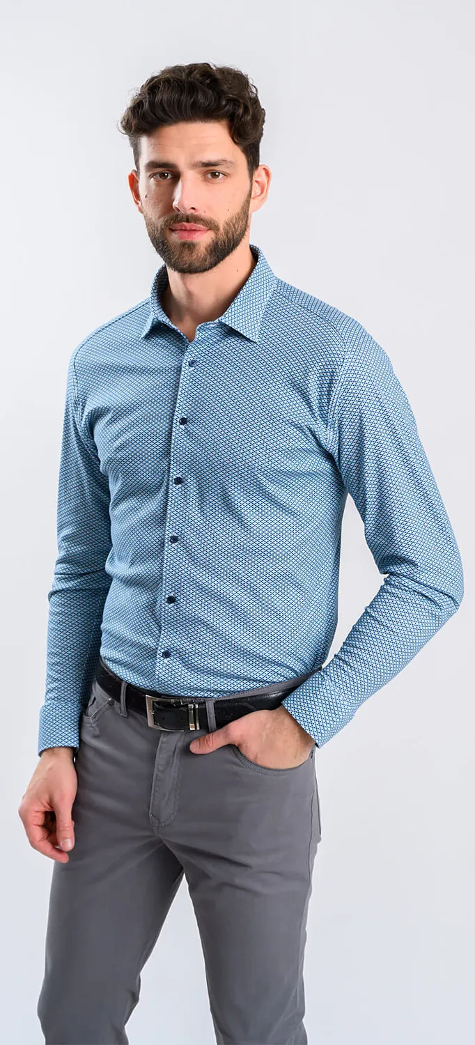 Alain Delon camicia blu jersey extra slim fantasia verde