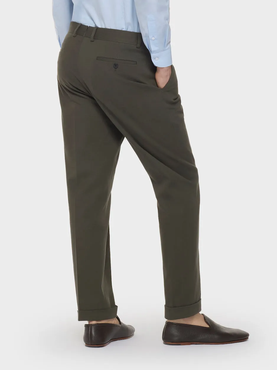 Caruso pantalone carrot fit flanella lana verde