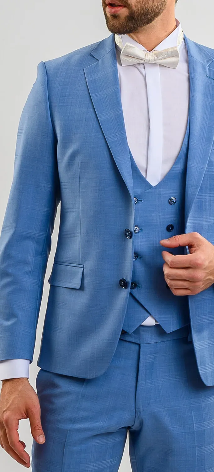 Alain Delon abito azzurro slim matrimonio con gilet