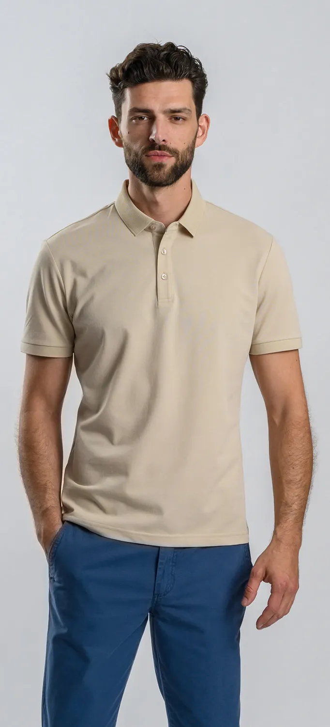 Alain Delon Polo Beige Cotone Manica Corta Slim Fit