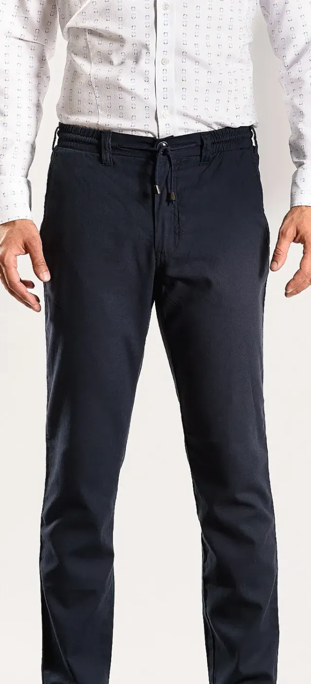 Alain Delon Pantalone Estivo Blu Lino Cotone Slim