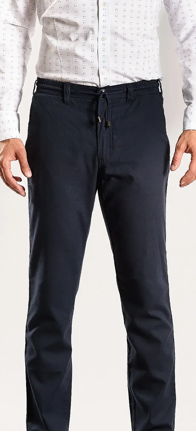 Alain Delon Pantalone Estivo Blu Lino Cotone Slim
