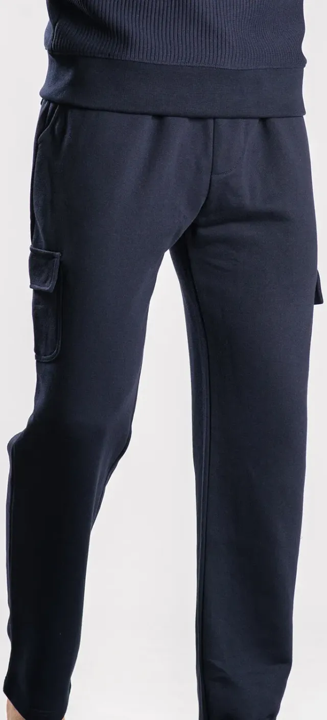 Alain Delon Pantaloni Tuta Blu Scuro Tasche Slim