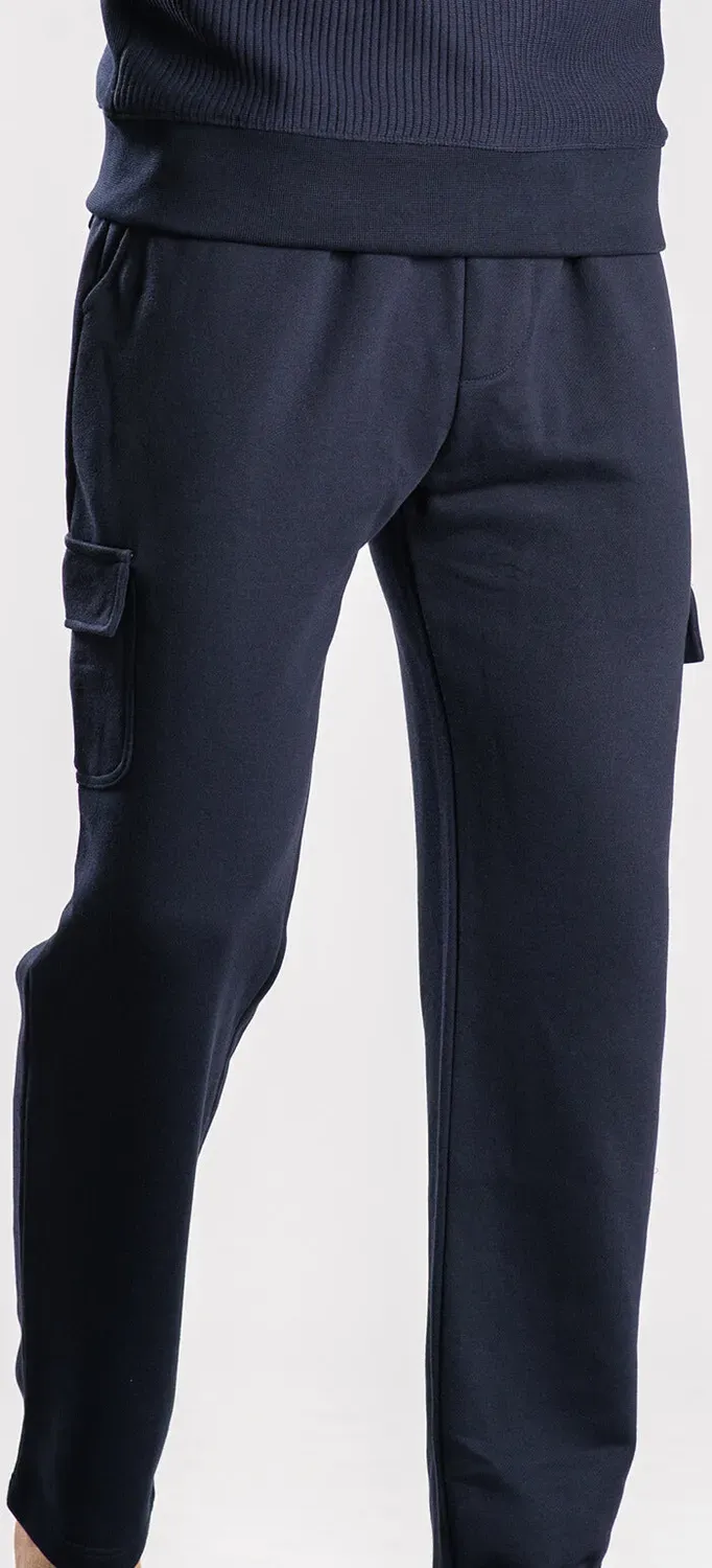 Alain Delon Pantaloni Tuta Blu Scuro Tasche Slim
