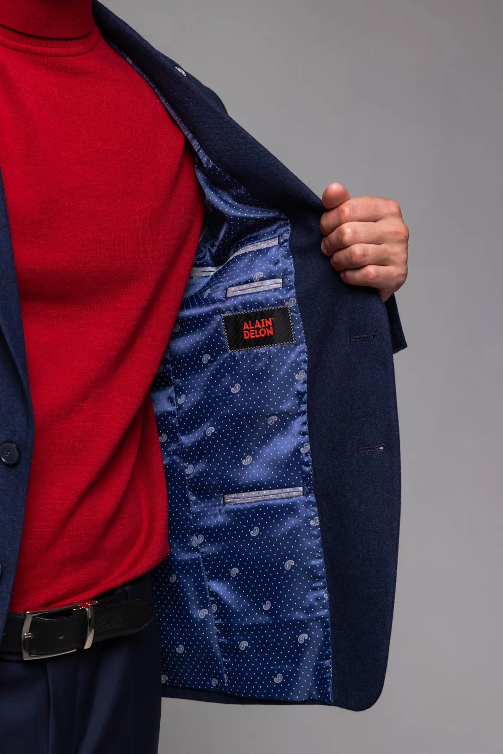 Alain Delon blazer blu navy lana slim fit taglie forti