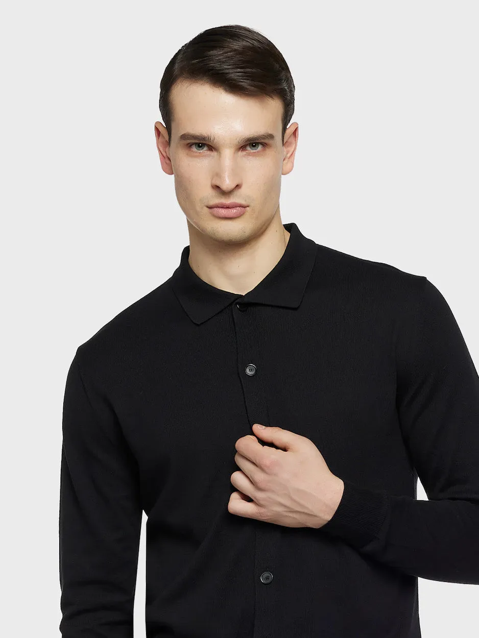 Caruso Polo Cardigan Maniche Lunghe Seta e Cotone Nero
