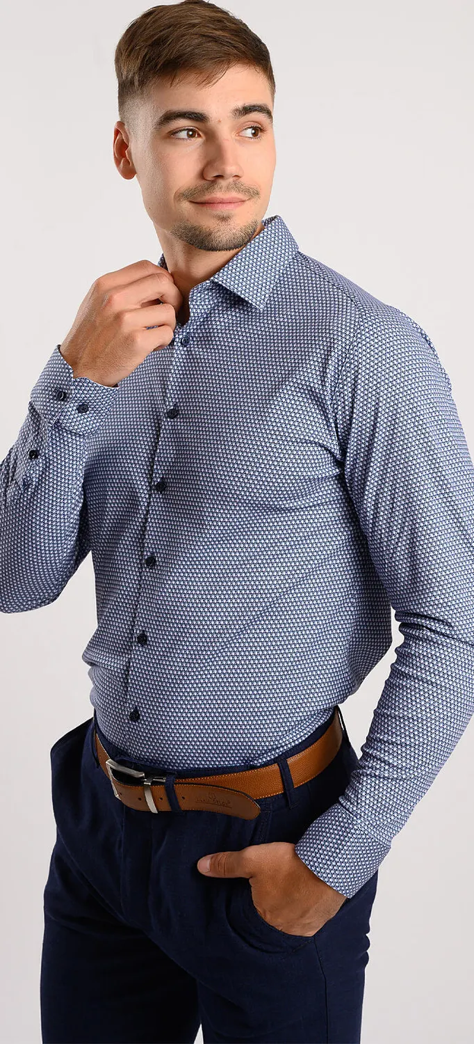 Alain Delon camicia Extra Slim blu fantasia rosa taglia S