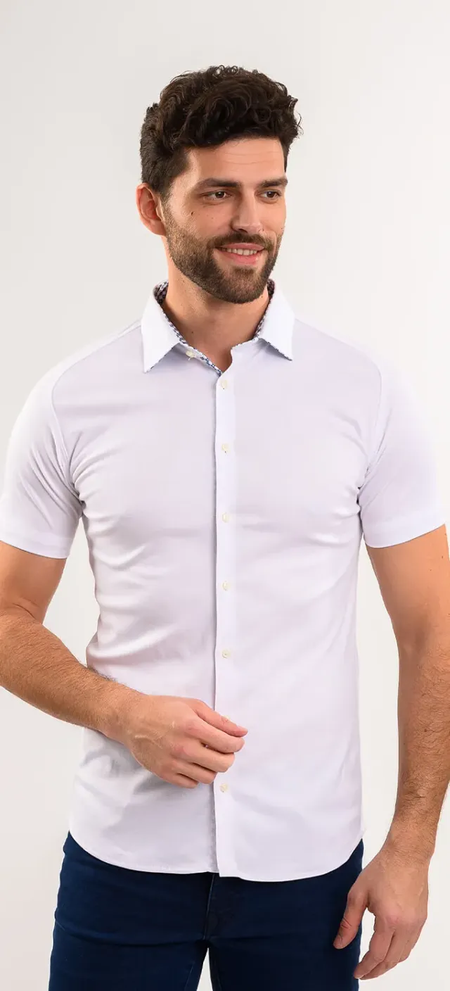 Alain Delon camicia bianca stretch manica corta extra slim