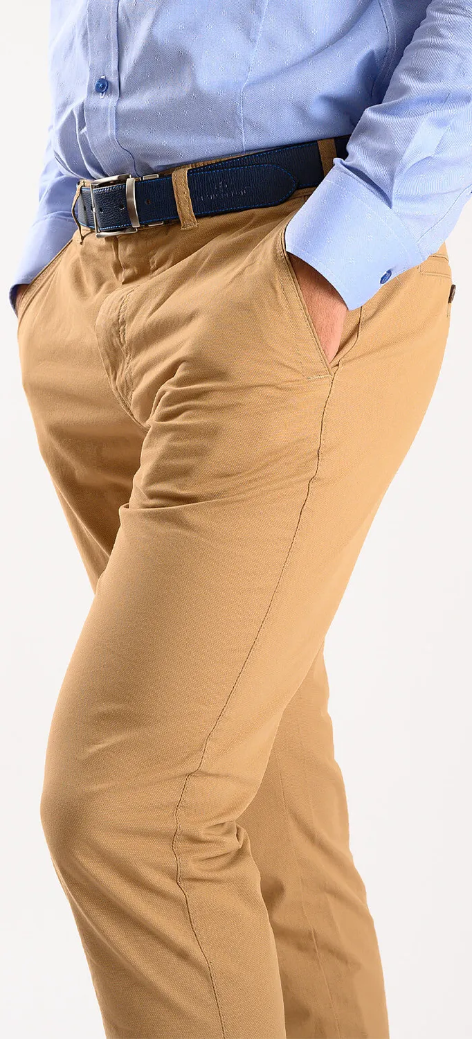 Alain Delon pantalone marrone chiaro chino slim elasticizzato