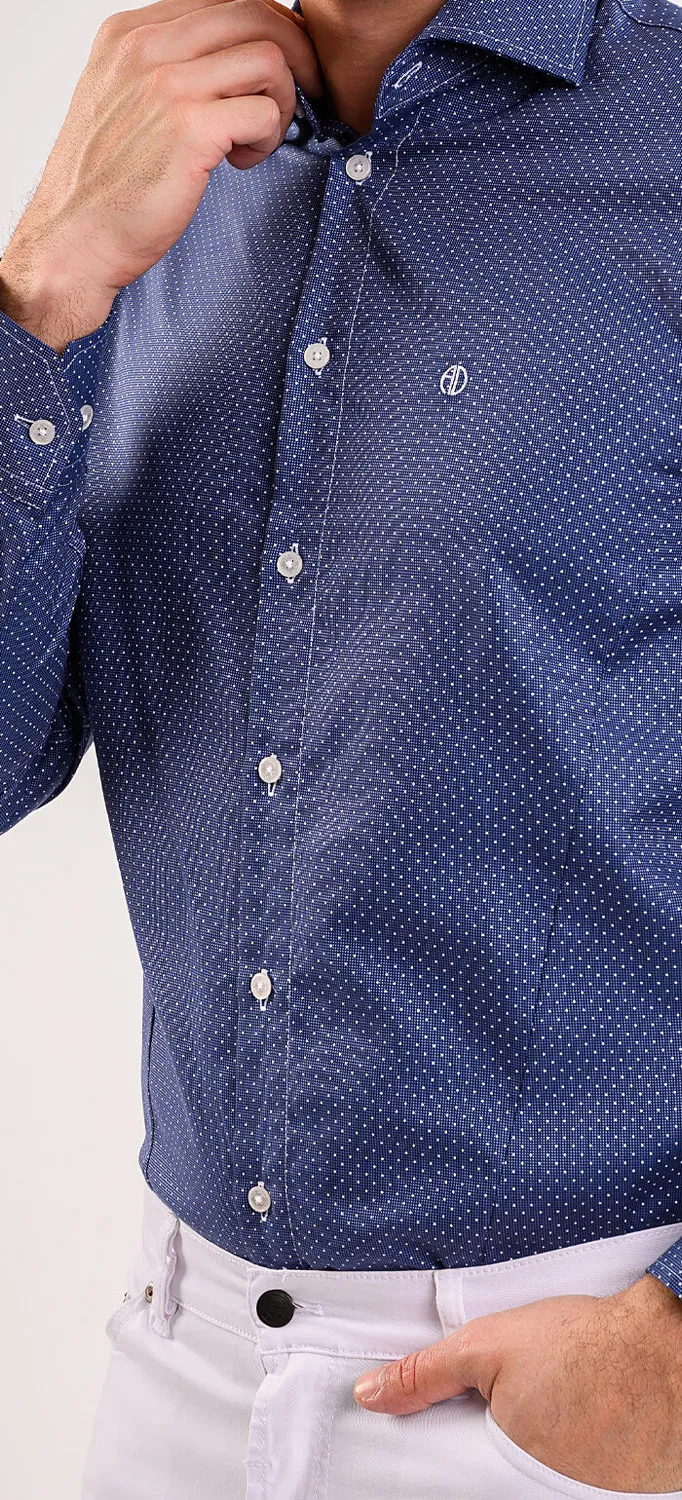 Alain Delon Camicia Blu Pois Bianchi Extra Slim Fit