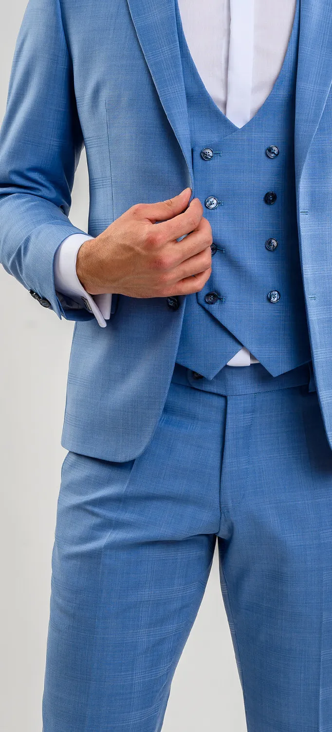 Alain Delon abito azzurro slim matrimonio con gilet