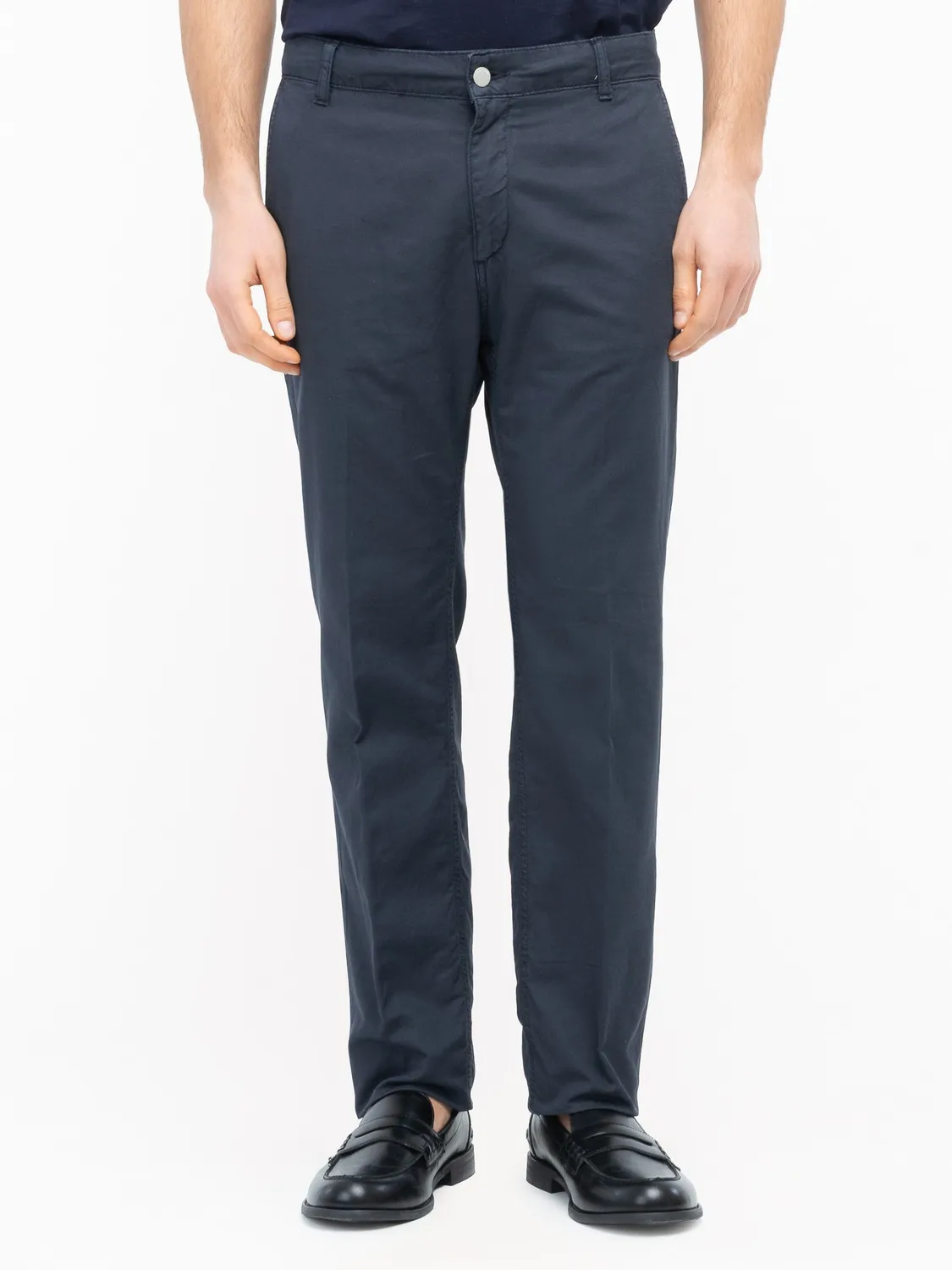 Paoloni Pantalone chino twill cotone lino stretch blu