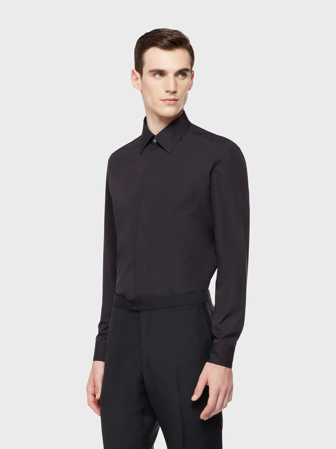 Caruso camicia slim nera cotone madreperla