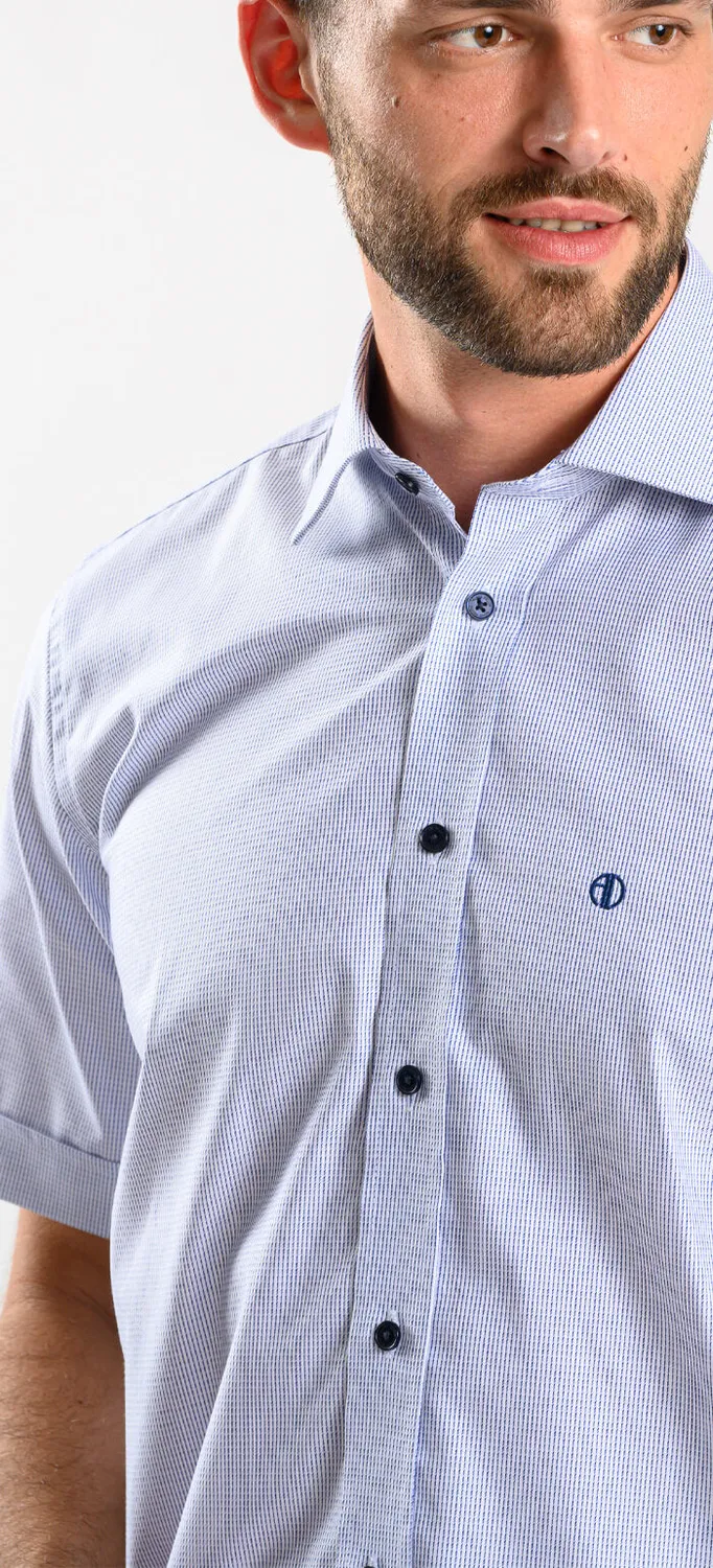 Alain Delon Slim Fit camicia manica corta azzurra 41 a righe