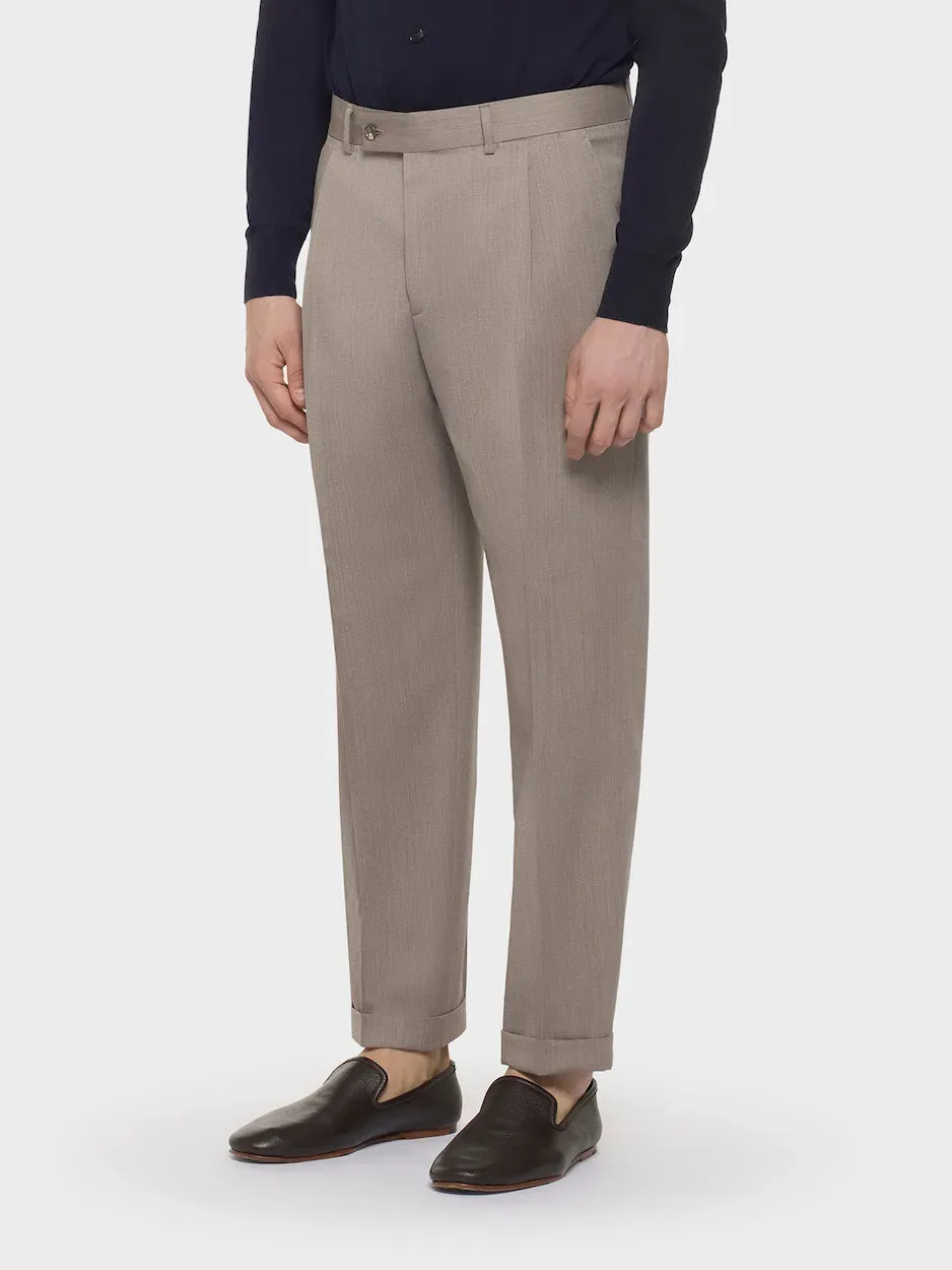 Caruso pantalone slim fit flanella lana beige