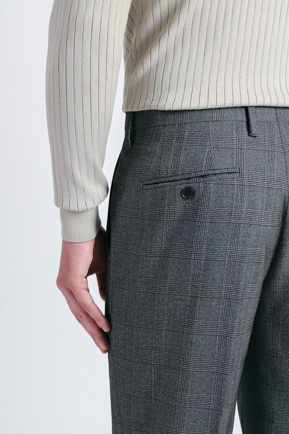 Sonny Bono Pantalone da Abito a Quadri Grigio Comfort Fit