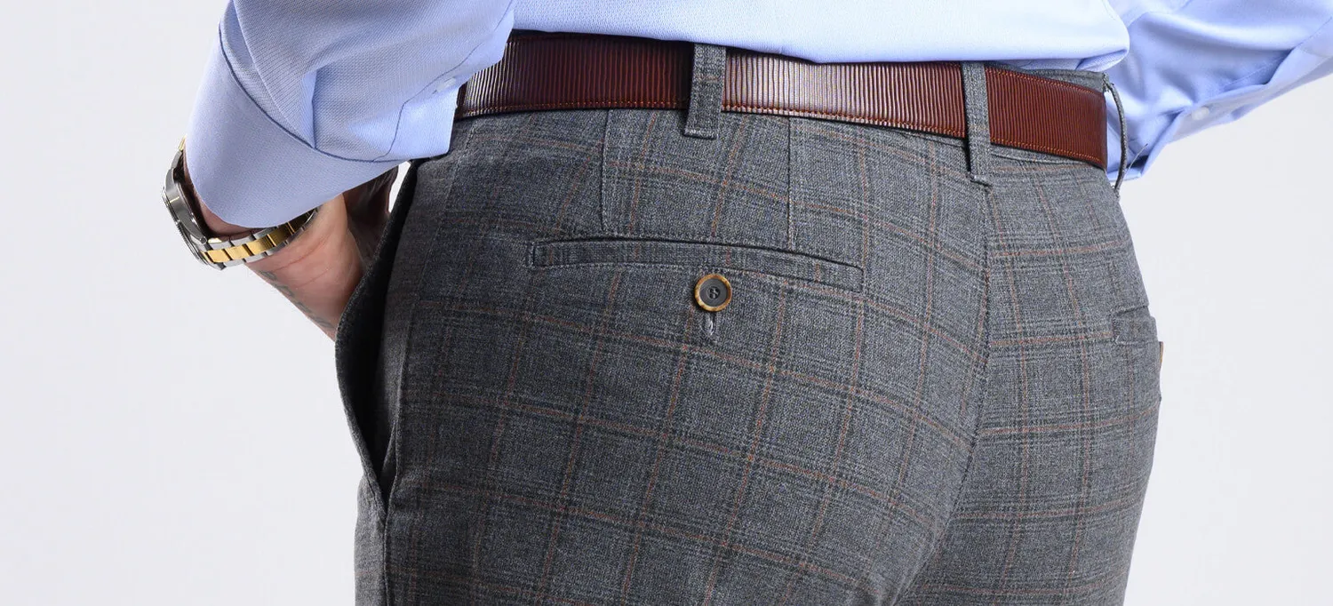 Alain Delon pantaloni chino slim grigi a quadri cotone