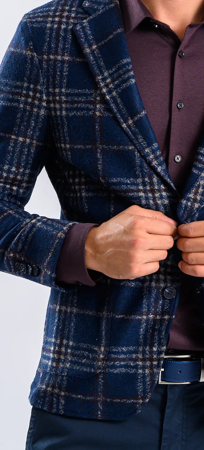 Alain Delon blazer blu quadri beige slim fit semisfoderato