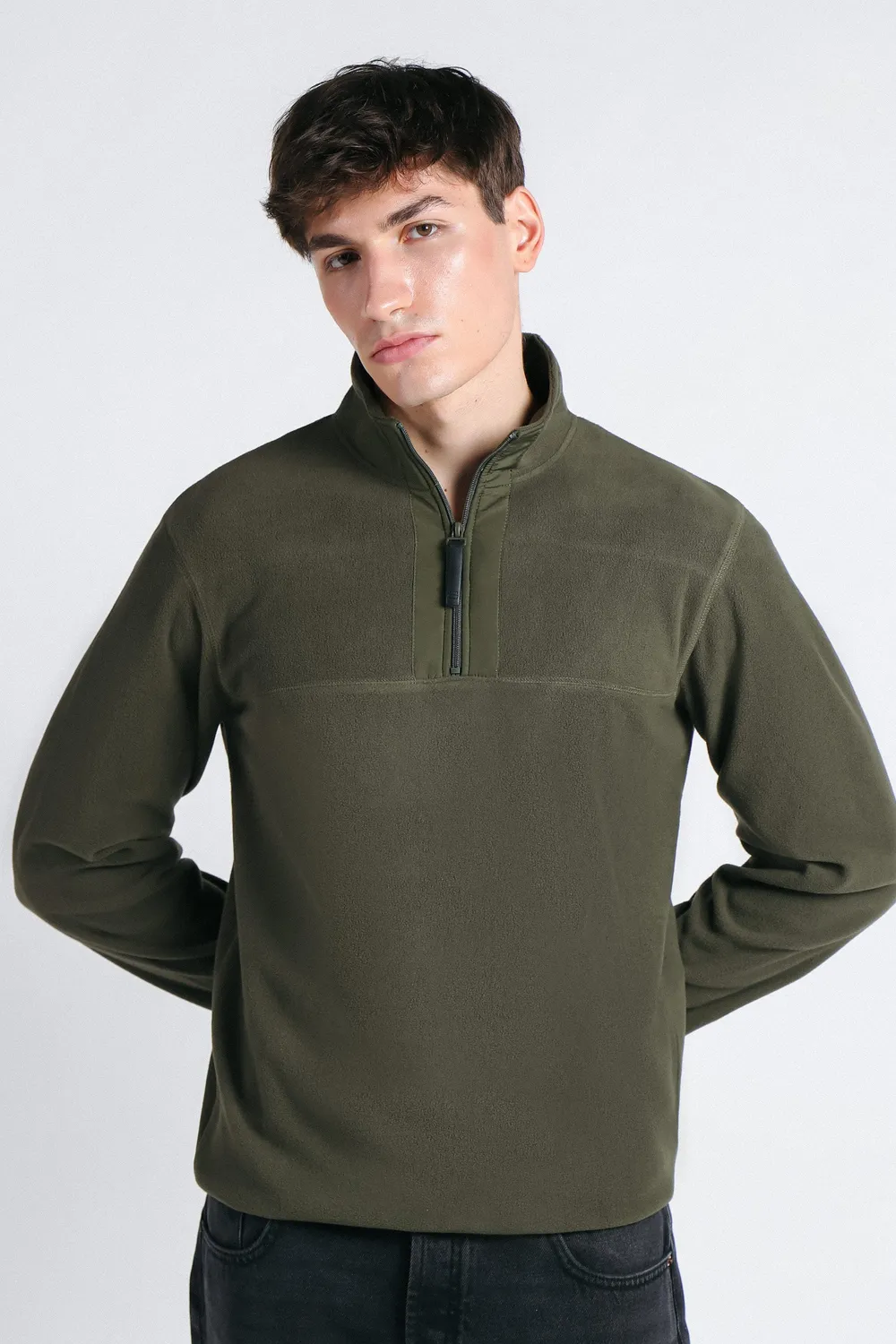 Sonny Bono felpa mezza zip pile verde militare
