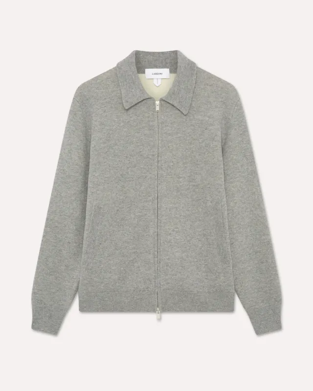 Lardini bomber maglia lana grigio panna zip