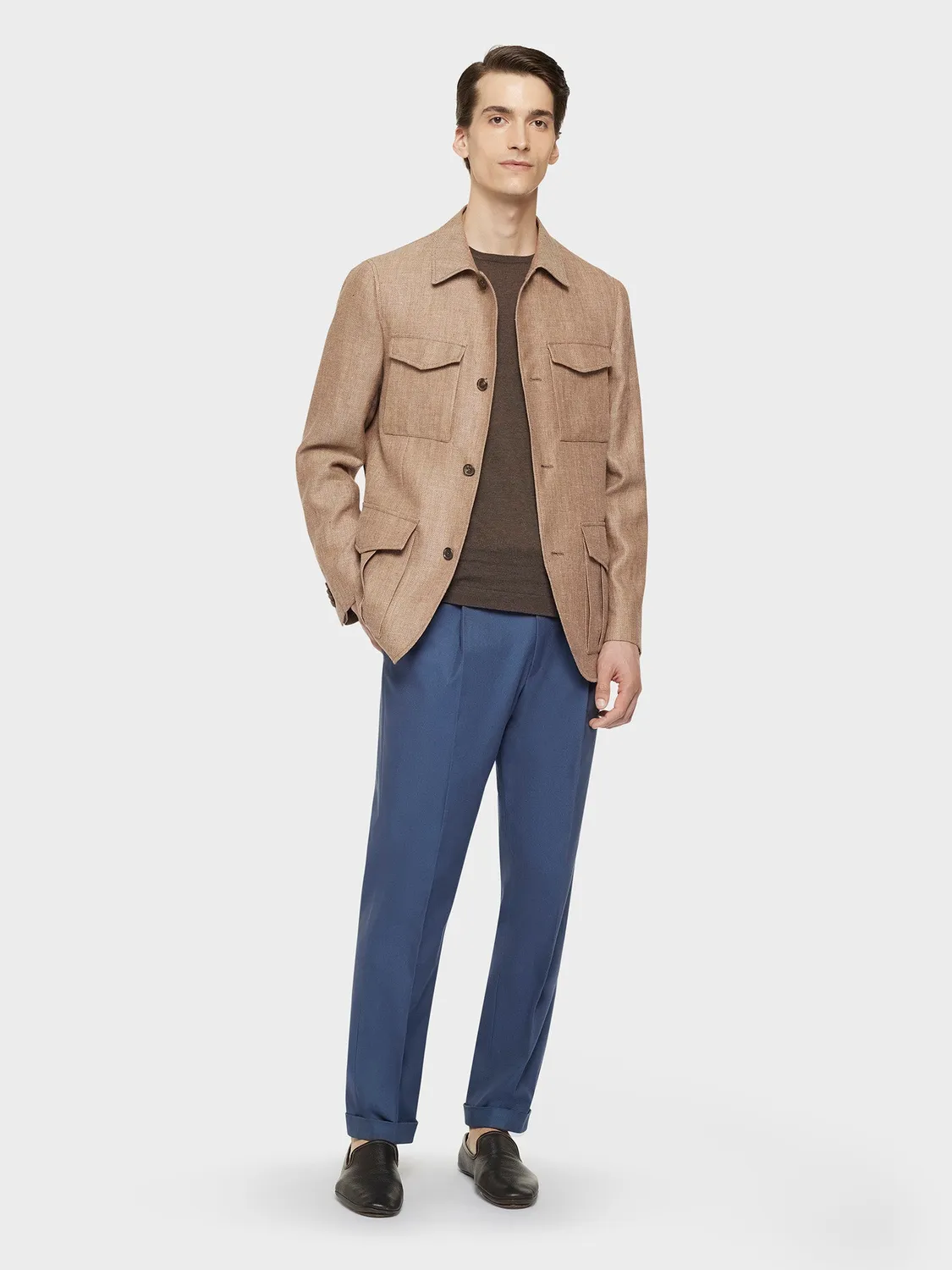 Caruso giacca sahariana beige lino e lana