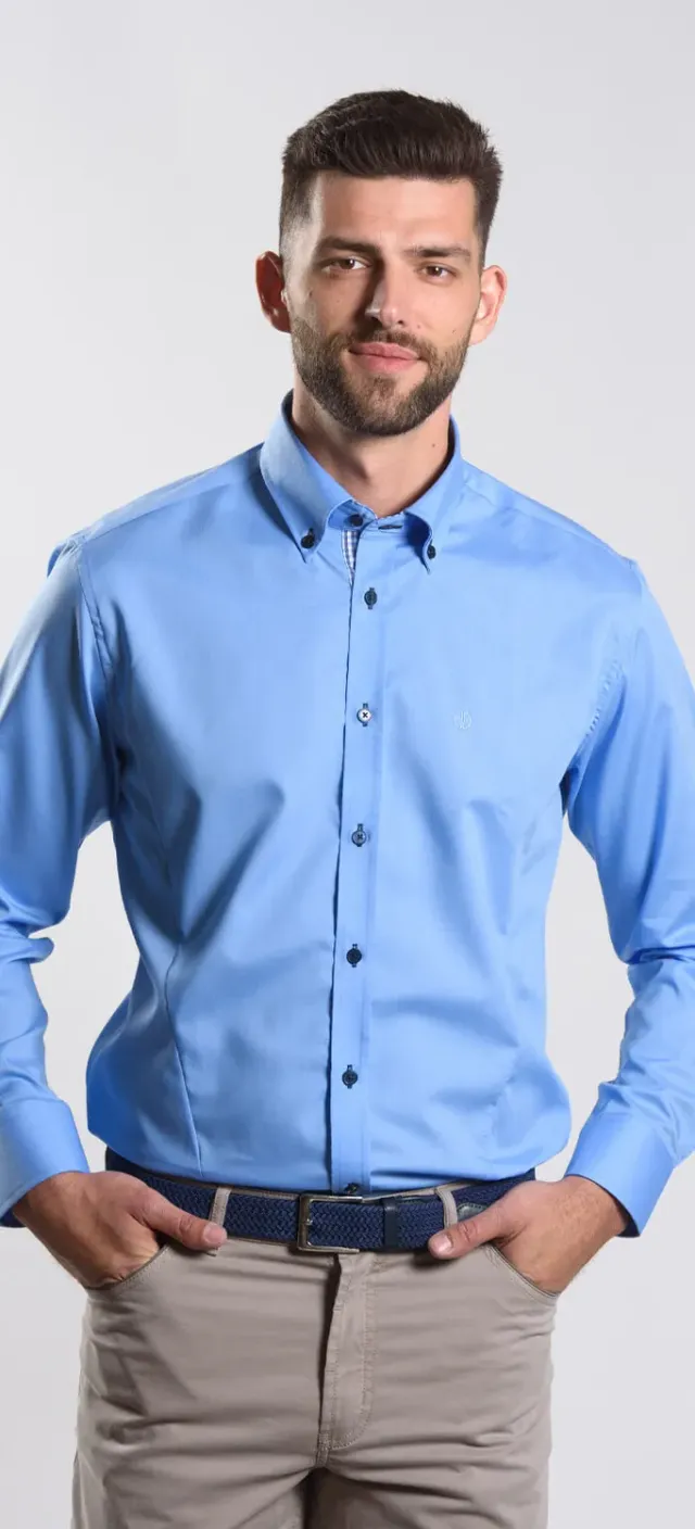 Alain Delon Extra Slim Fit camicia azzurra cotone