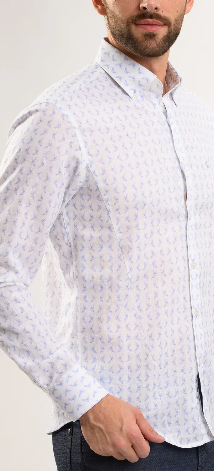 Alain Delon Camicia Bianca Fantasia Lino Extra Slim