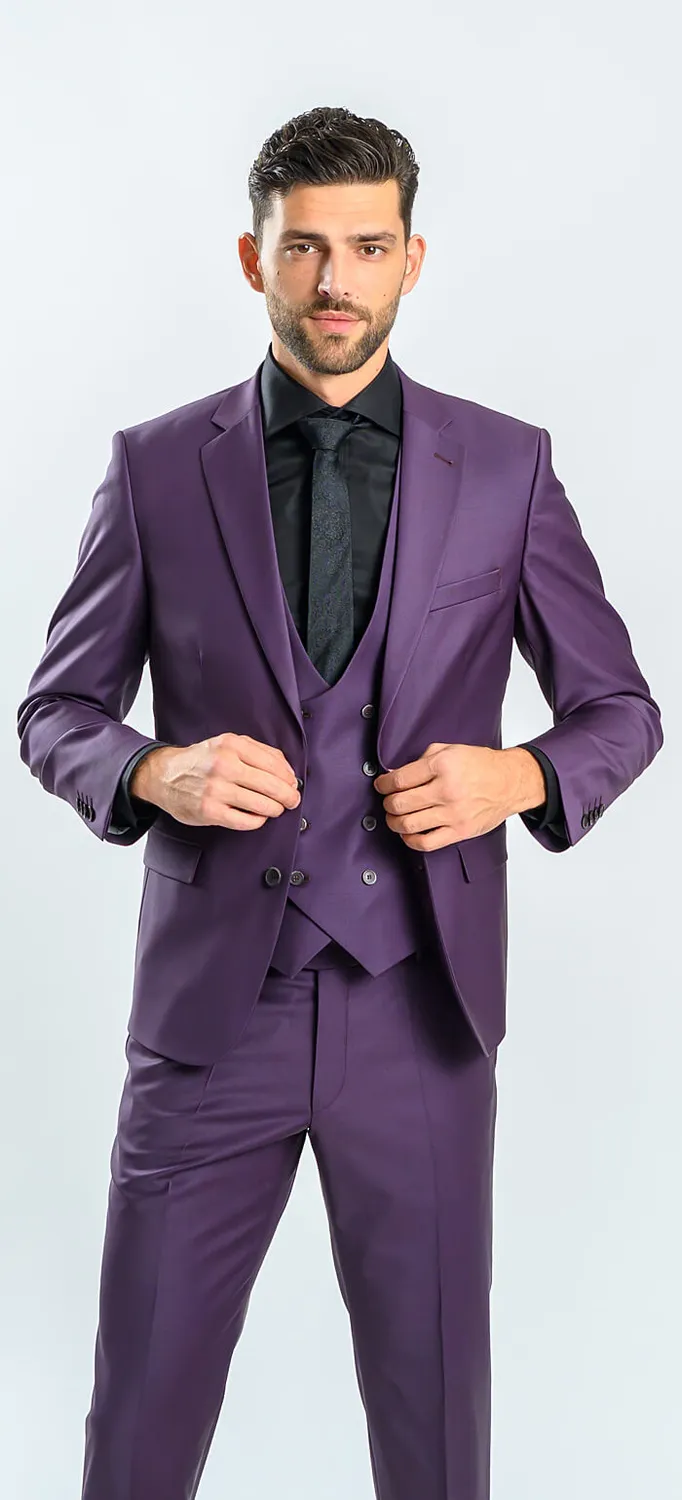 Alain Delon Abito Slim Fit Viola con Gilet 3 Pezzi
