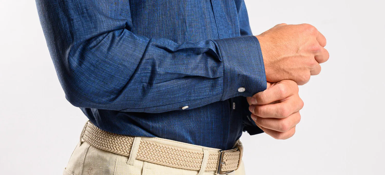Alain Delon Camicia Slim Fit Blu Lino Cotone