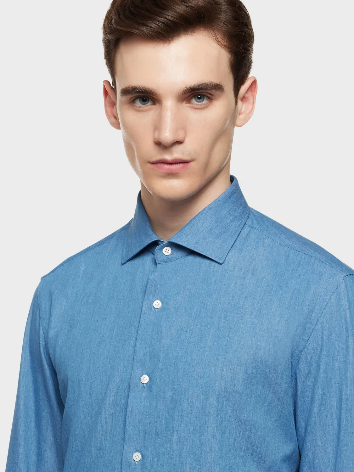 Caruso camicia slim twill denim indaco cotone