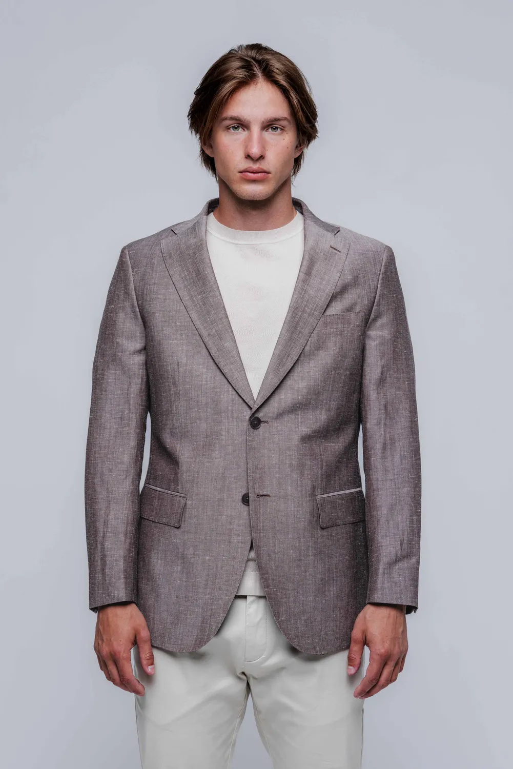 Alain Delon giacca slim fit marrone melange leggera