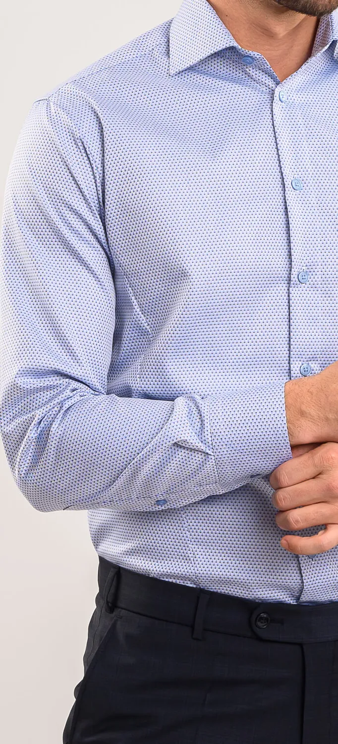 Alain Delon camicia extra slim fit bianca rombi blu cotone
