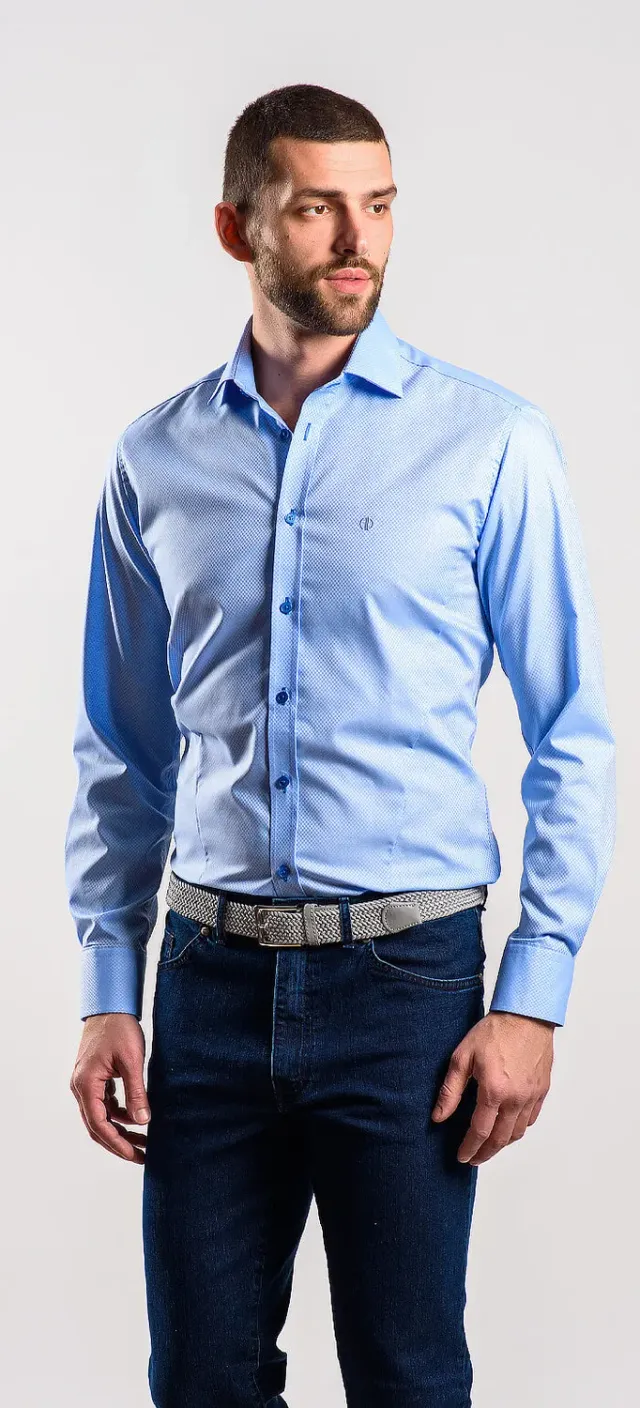 Alain Delon Camicia Uomo Slim Fit Blu da Ufficio Cotone