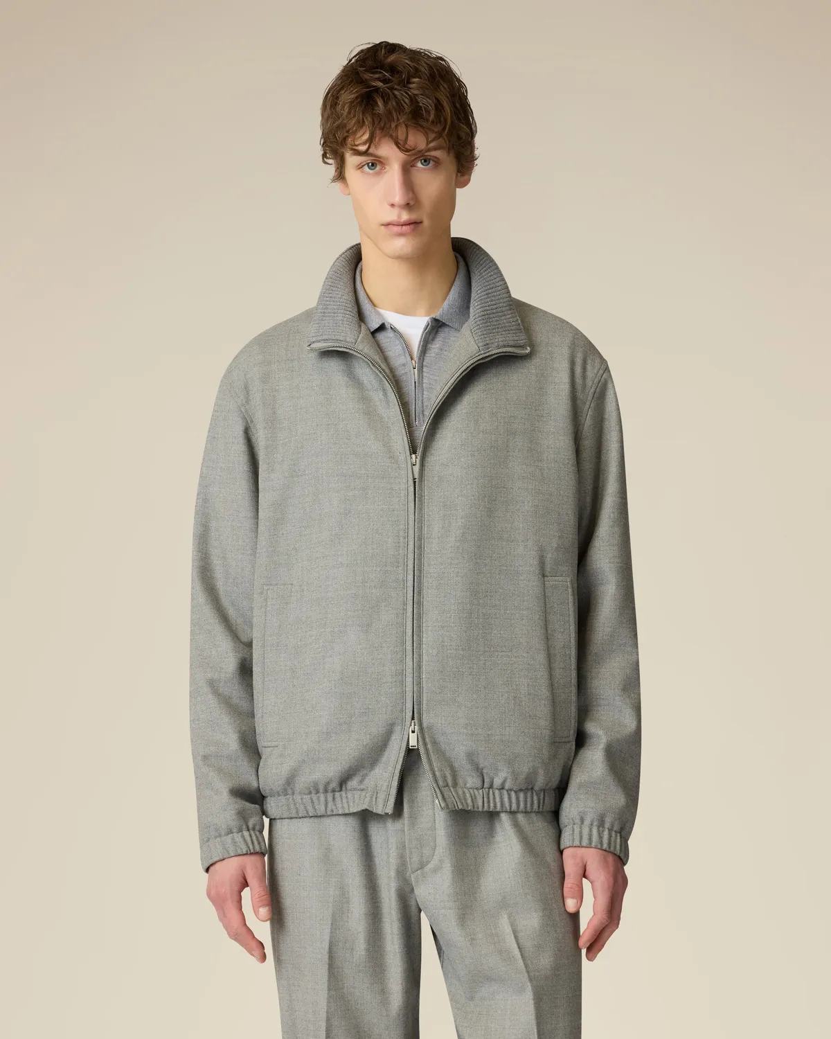 Lardini giubbino grigio lana stretch imbottito zip