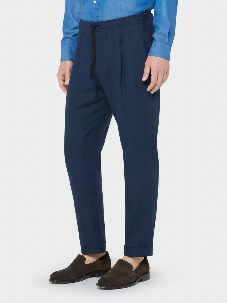 Caruso pantalone lino blu uomo