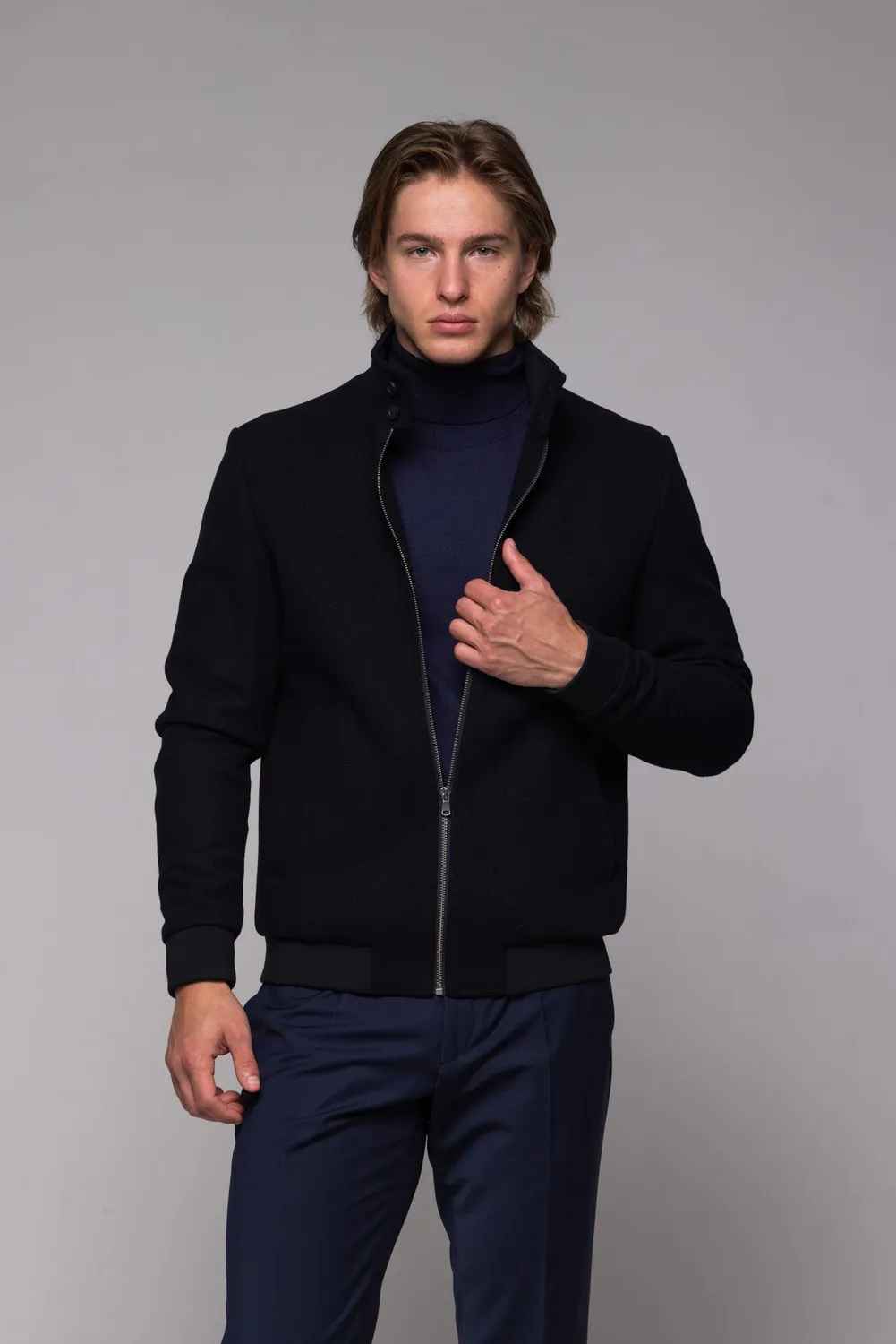 Alain Delon bomber nero lana uomo collo alto offerta