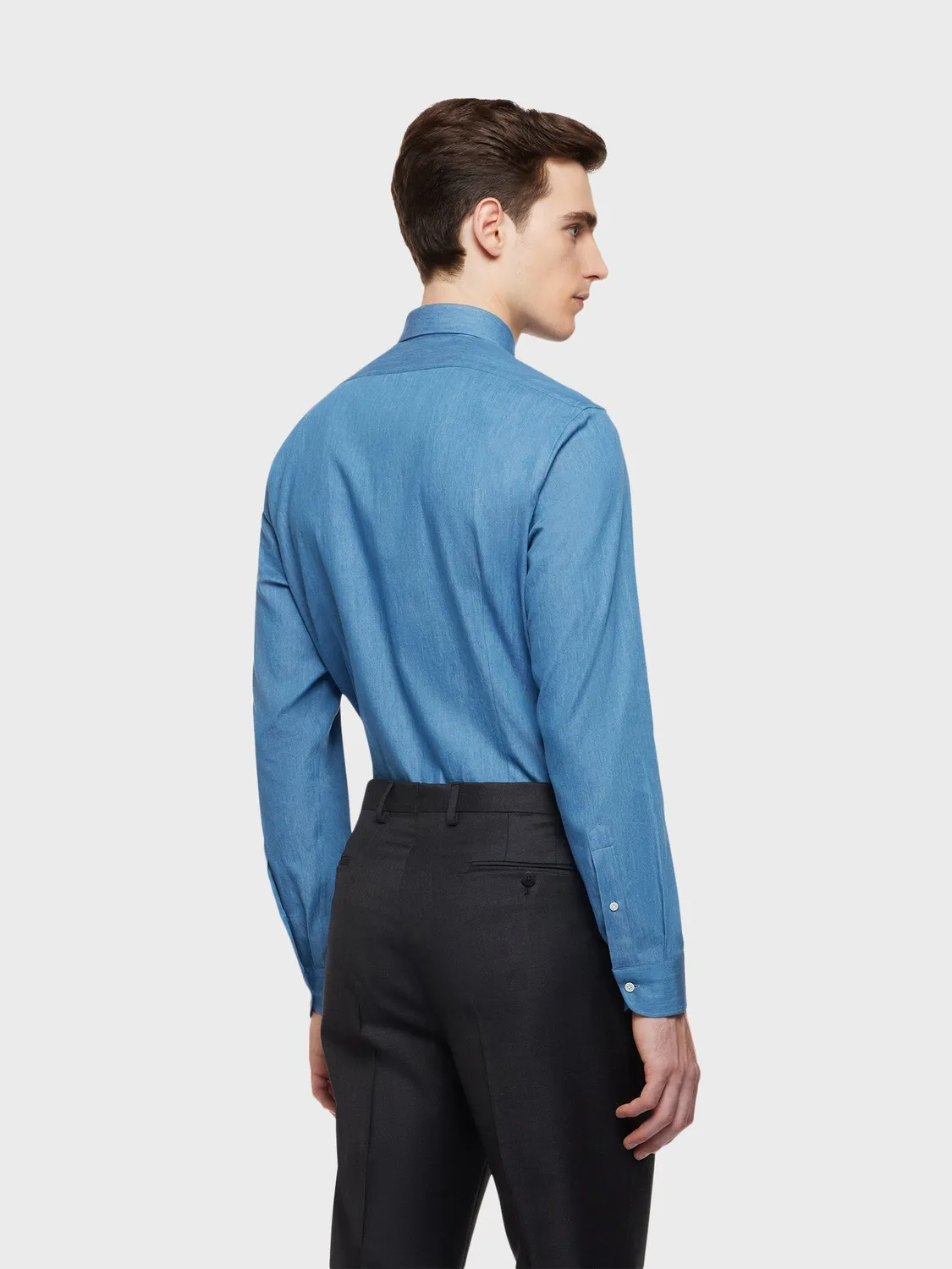 Caruso camicia slim twill denim indaco cotone