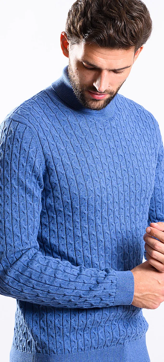 Alain Delon dolcevita uomo blu cotone cashmere slim
