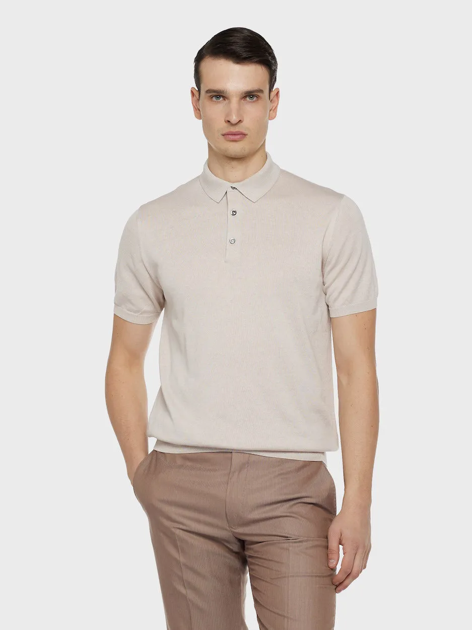 Caruso polo seta e cotone beige maniche corte