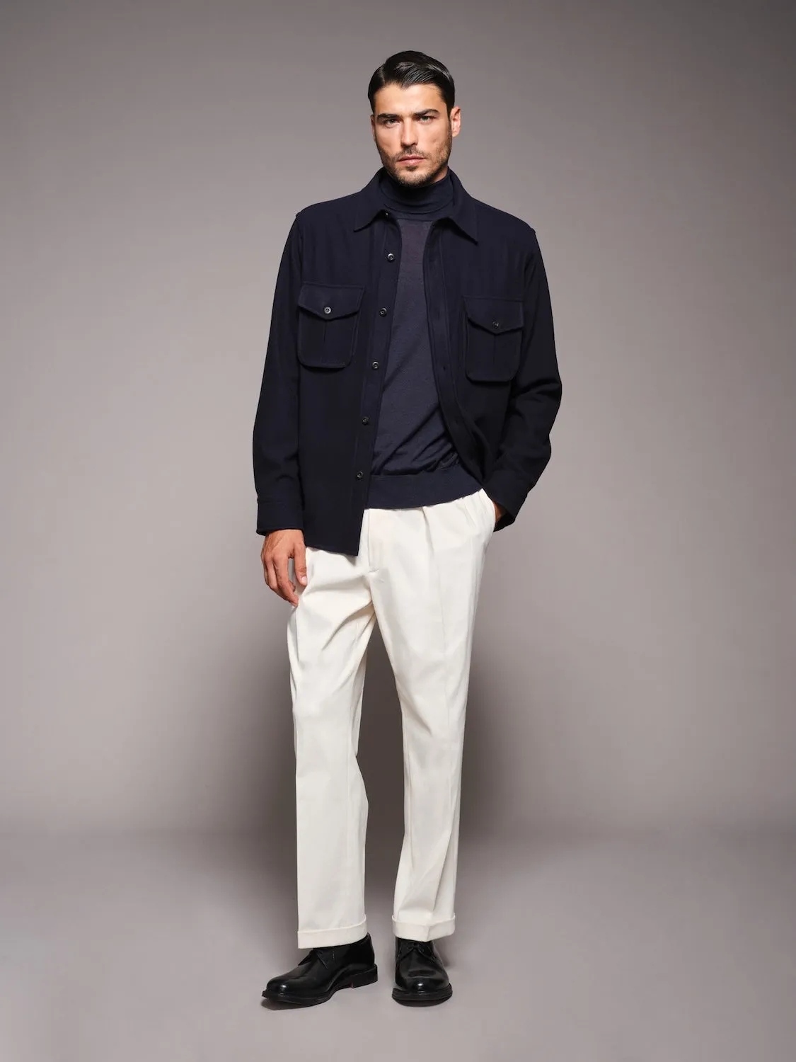 Caruso Aida overshirt lana 180s blu