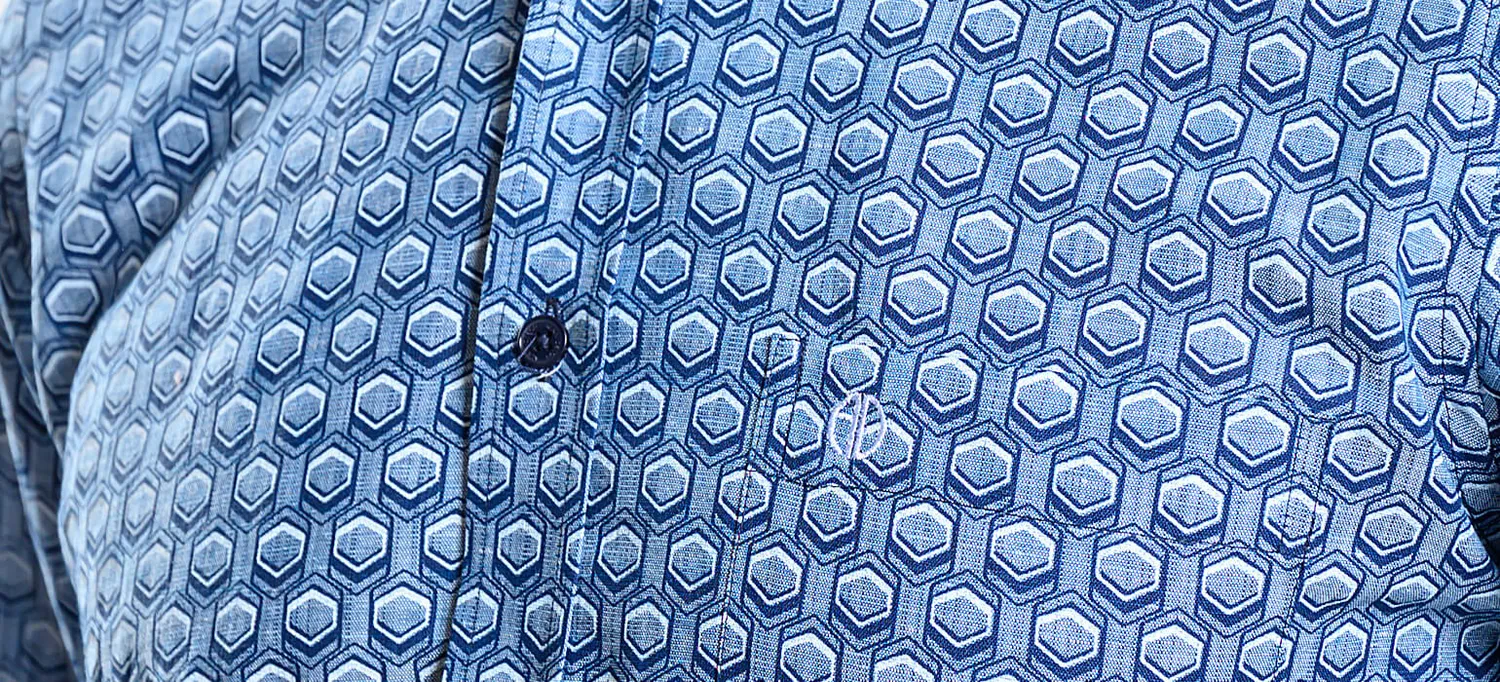Alain Delon Camicia Slim Fit Blu Fantasia Lino
