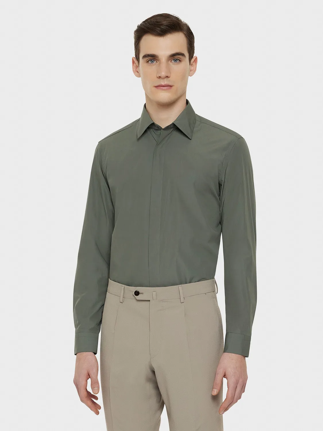 Caruso Butterfly camicia slim cotone verde salvia