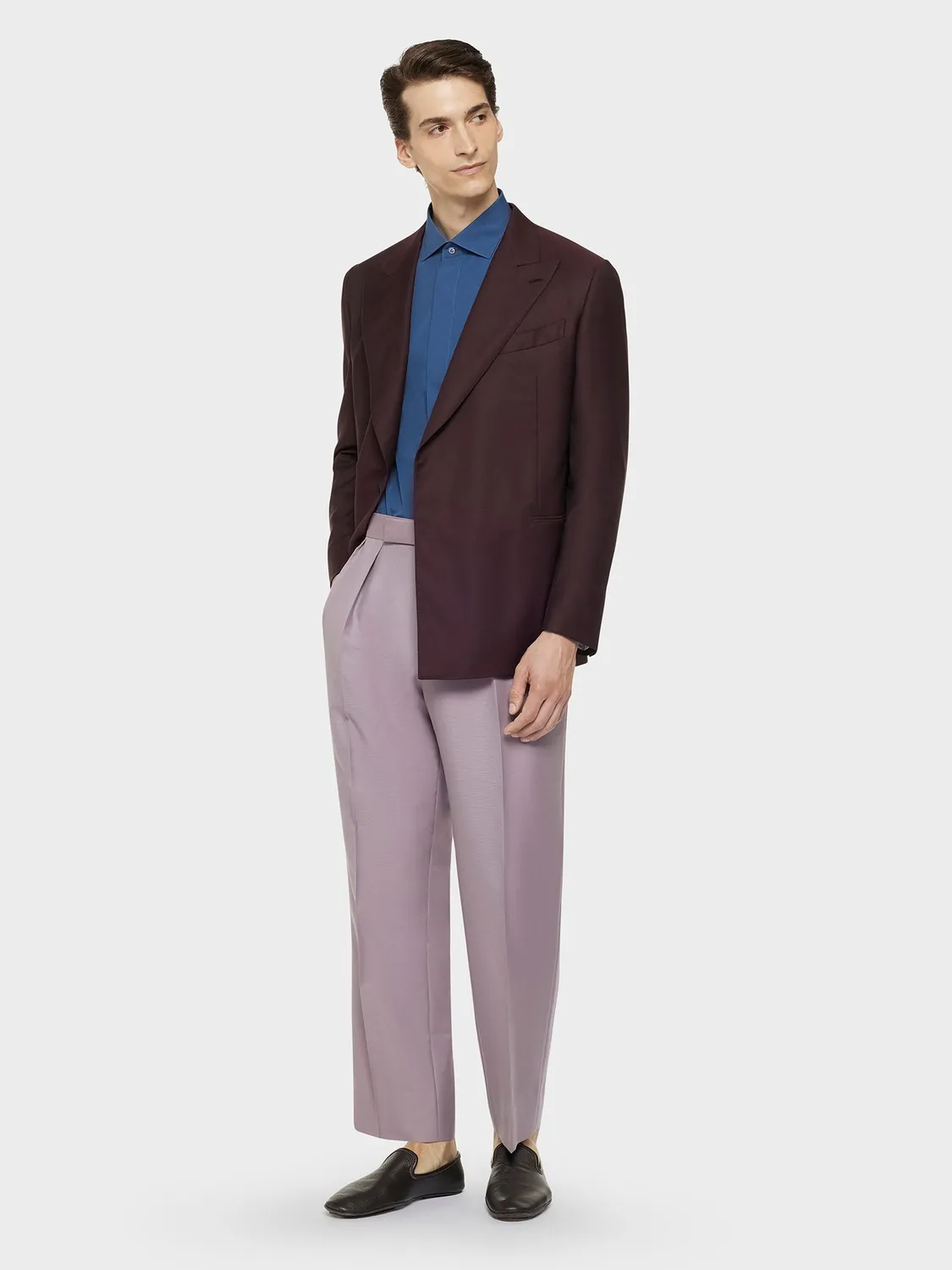 Caruso camicia slim blu cotone madreperla