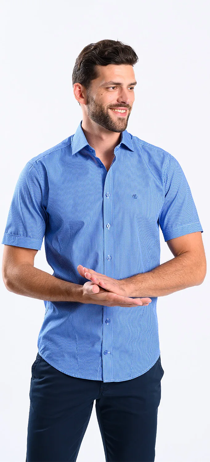 Alain Delon Extra Slim Fit camicia manica corta blu fantasia 41 cotone