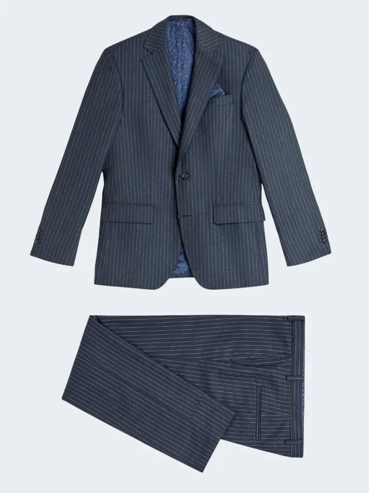 Sand Menswear Abito Gessato 1874 Flanella Stretch Blu Navy