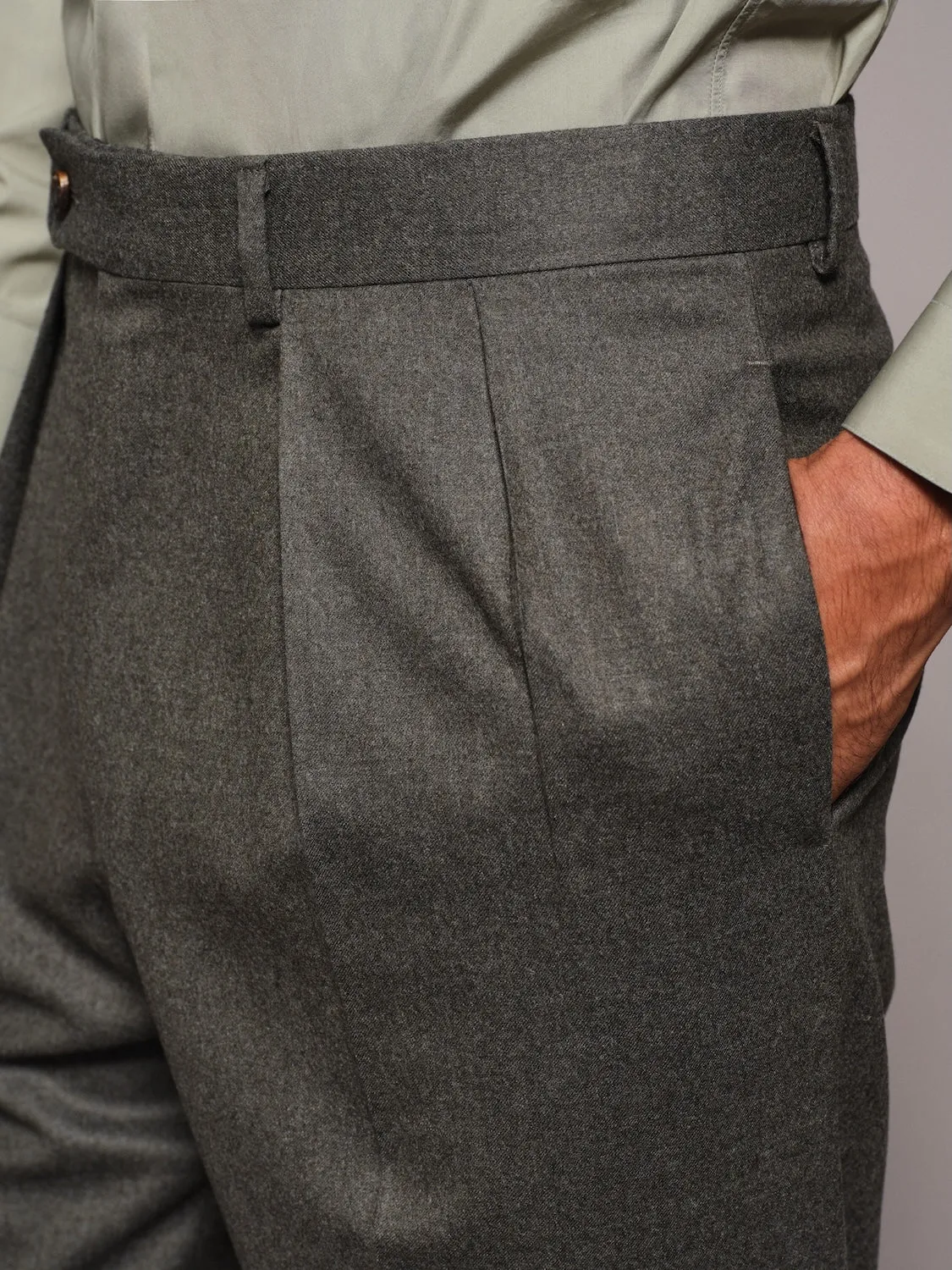 Caruso Norma Pantalone Flanella Lana Verde 48