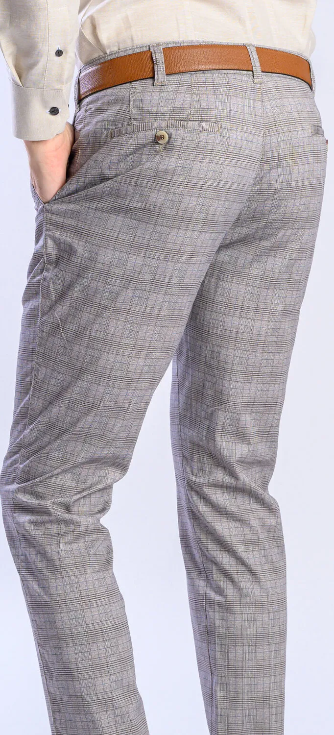 Alain Delon chino beige a quadri slim fit cotone