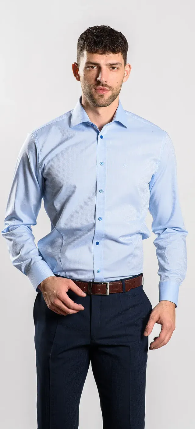 Alain Delon camicia business azzurra extra slim fit cotone