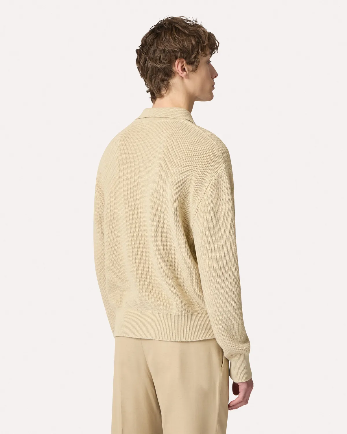 Lardini Polo beige maglia cotone manica lunga zip