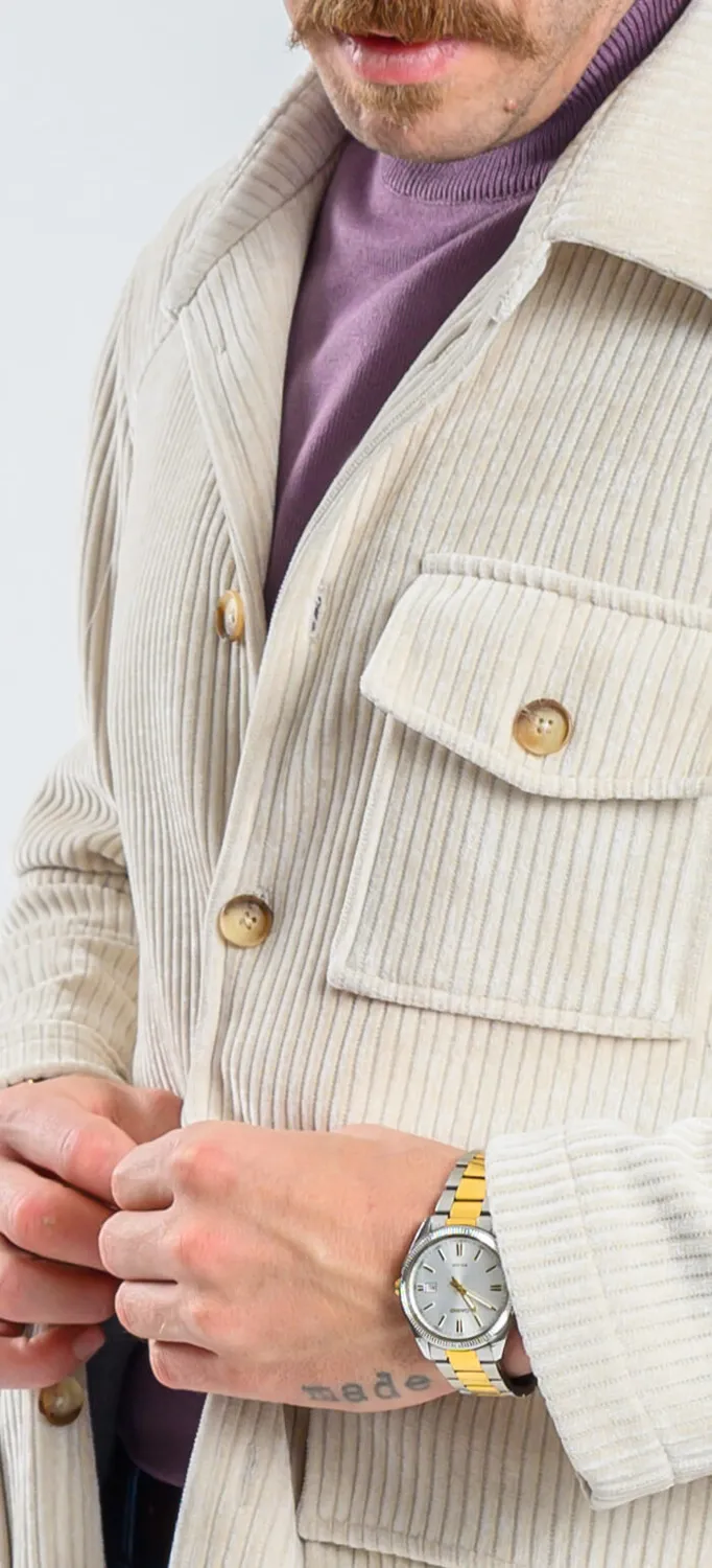 Alain Delon sovracamicia beige velluto coste